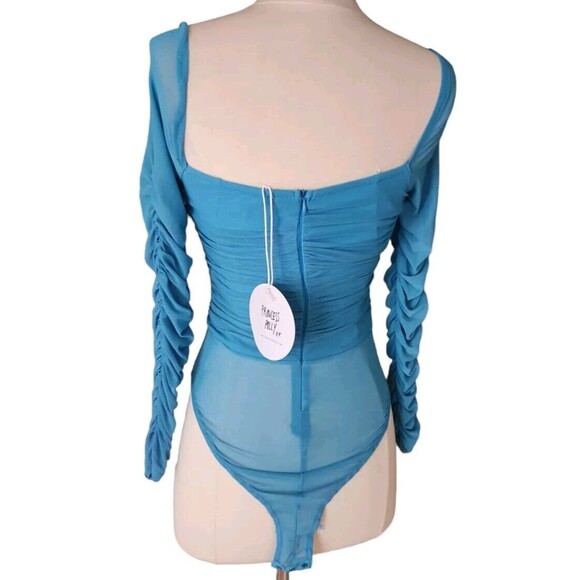 Princess Polly Ethereal Sheer Bodysuit Womens Size 4 Mesh Delany Aqua Blue NWT - Picture 4 of 9